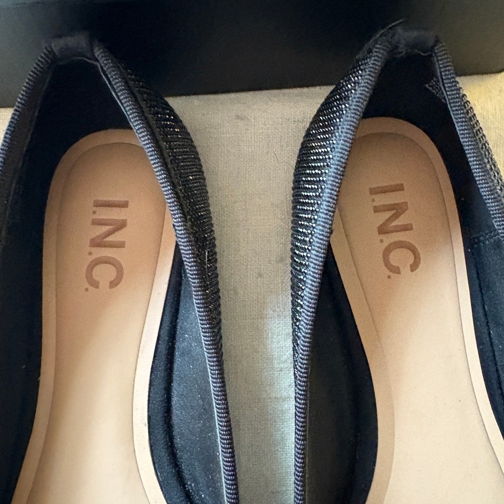 INC International Concepts Black Rhinestone Pointed Toe Bow Flats - Size 7.5 - Picture 3 of 7